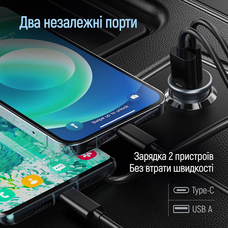 Замовити Автомобільний зарядний пристрій COLORWAY 2USB 48W Type-C PD 30W + USB QC3.0 18W Grey (CW-CHA065PD-GR)