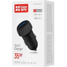 Автомобільний зарядний пристрій COLORWAY 2USB 35W Type-C PD 35W + QC3.0 Black (CW-CHA064PD-BK)