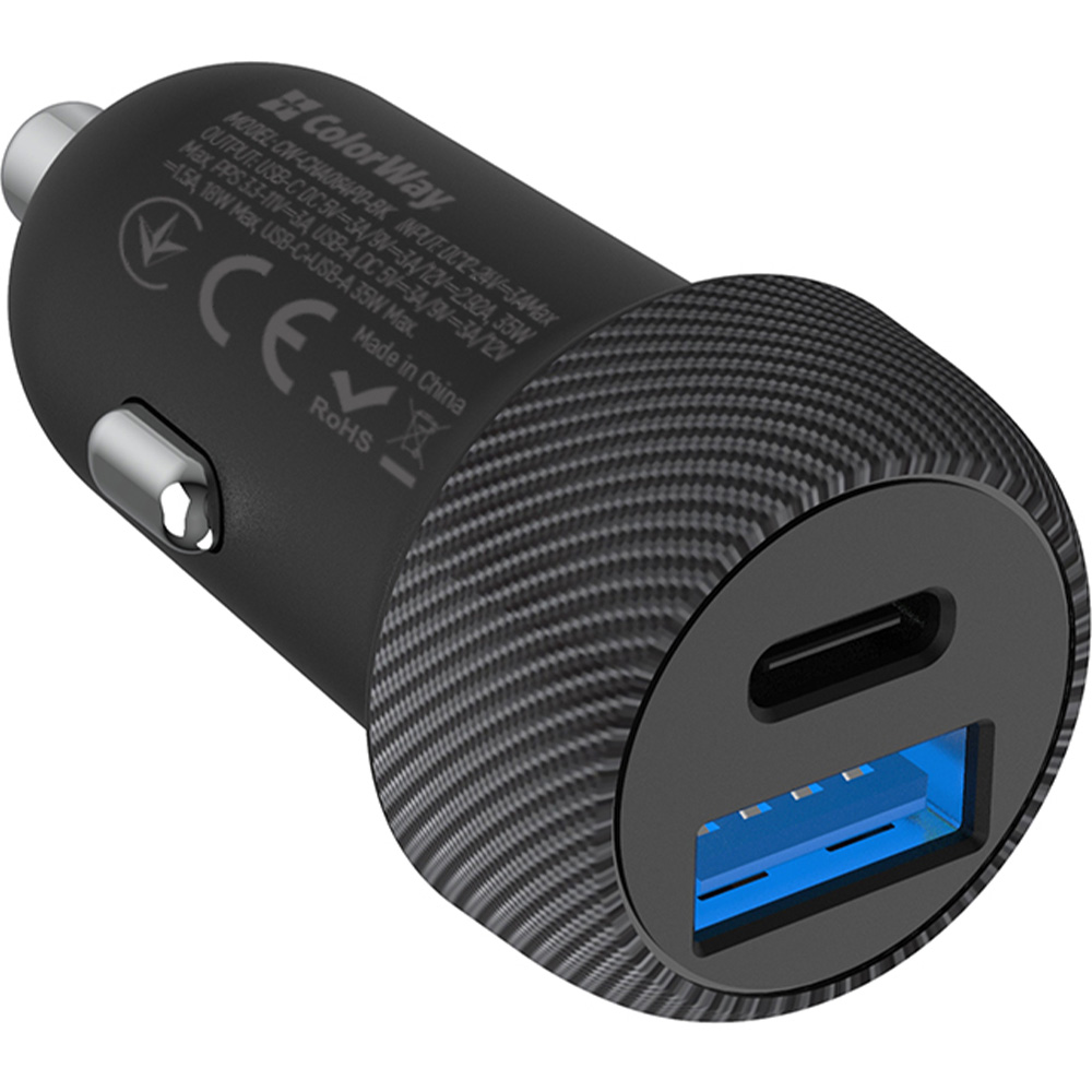 Автомобільний зарядний пристрій COLORWAY 2USB 35W Type-C PD 35W + QC3.0 Black (CW-CHA064PD-BK) Потужність 35