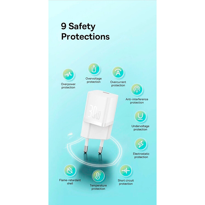 Замовити Зарядний пристрій BASEUS GaN5 Mini Fast Charger Type-C 30W Cable Type-C 1 m White (P10110902213-00)