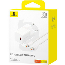 Зарядний пристрій BASEUS GaN5 Mini Fast Charger Type-C 30W Cable Type-C 1 m White (P10110902213-00)