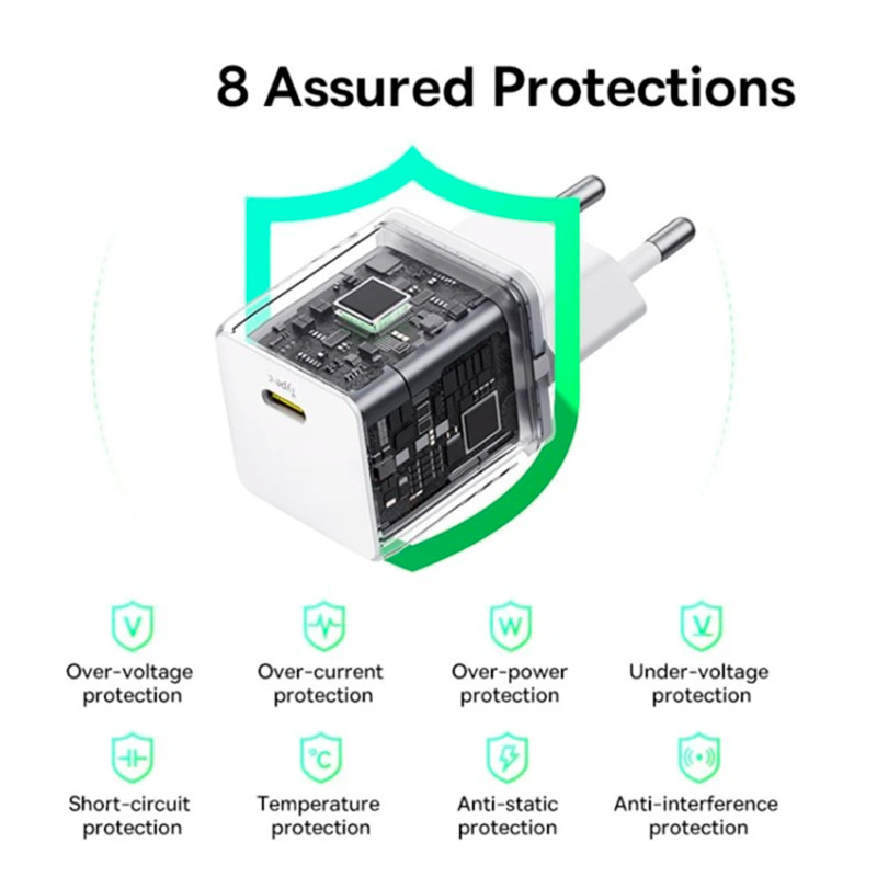 Фото Мережевий зарядний пристрій BASEUS Palm Fast Charger Type-C 30W + кабель Type-C 1 м White (P10111605213-01)