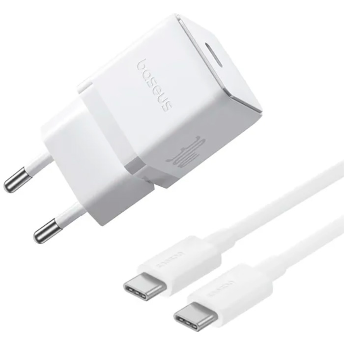 Мережевий зарядний пристрій BASEUS Palm Fast Charger Type-C 30W + кабель Type-C 1 м White (P10111605213-01)