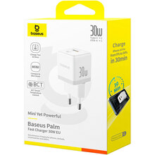 Зарядний пристрій BASEUS Palm Fast Charger Type-C+USB 30W White (P1011160A213-00)
