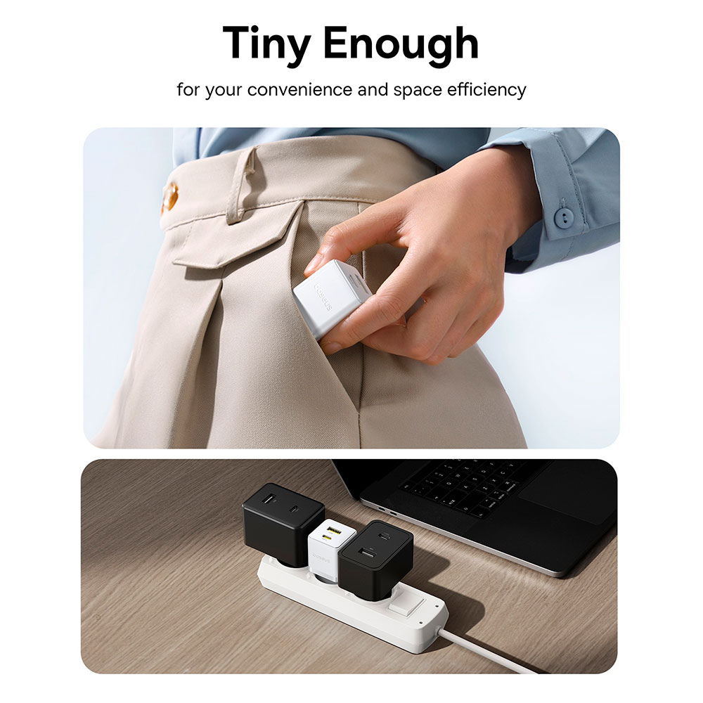 Зовнішній вигляд Зарядний пристрій BASEUS Palm Fast Charger Type-C+USB 30W White (P1011160A213-00)