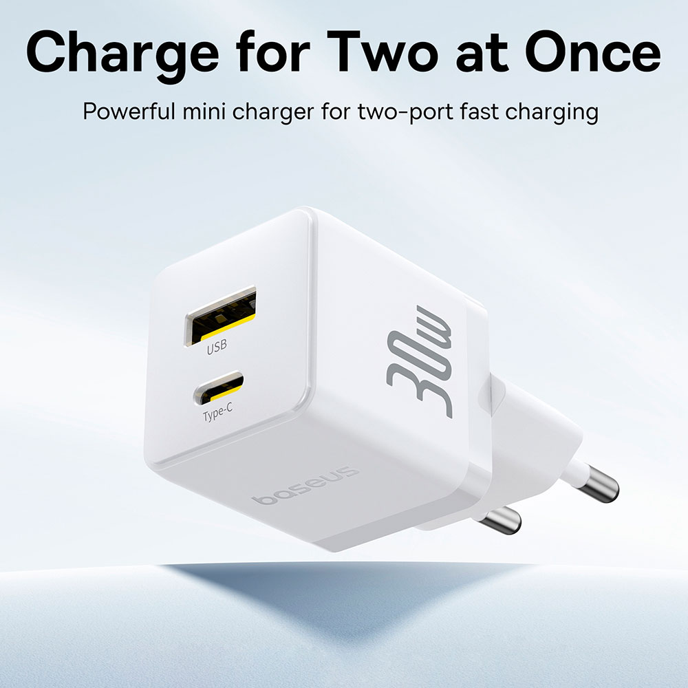 Зарядний пристрій BASEUS Palm Fast Charger Type-C+USB 30W White (P1011160A213-00) Тип мережевий зарядний пристрій