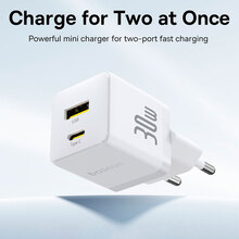 Зарядний пристрій BASEUS Palm Fast Charger Type-C+USB 30W White (P1011160A213-00)