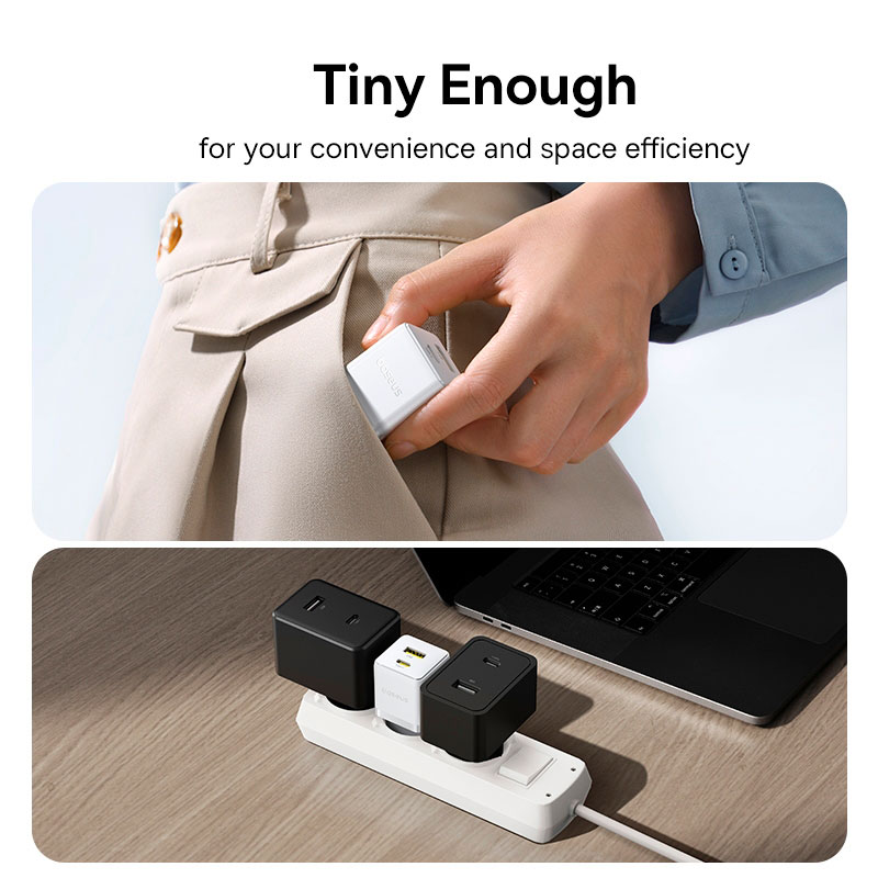 Зовнішній вигляд Зарядний пристрій BASEUS Palm Fast Charger Type-C+USB 30W + кабель Type-C 1 м White (P1011160A213-01)