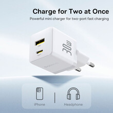 Зарядний пристрій BASEUS Palm Fast Charger Type-C+USB 30W + кабель Type-C 1 м White (P1011160A213-01)