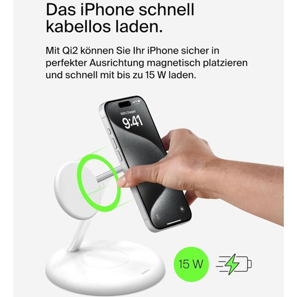 Беспроводное зарядное устройство BELKIN Magnetic Adjustable Pad Qi2 3в1 15Вт White (WIZ023VFWH) Кабель несъемный