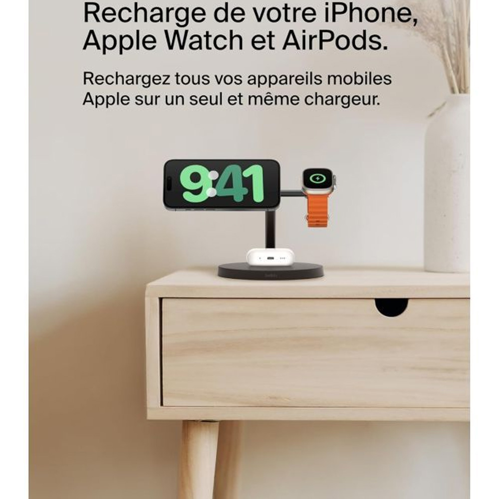 Беспроводное зарядное устройство BELKIN Magnetic Pad Qi2 3в1 15Вт Black (WIZ032KQBK) Количество беспроводных зон 3