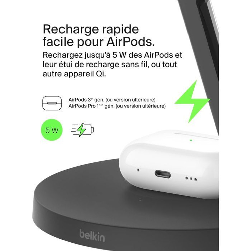 Беспроводное зарядное устройство BELKIN Magnetic Pad Qi2 3в1 15Вт Black (WIZ032KQBK) Кабель несъемный