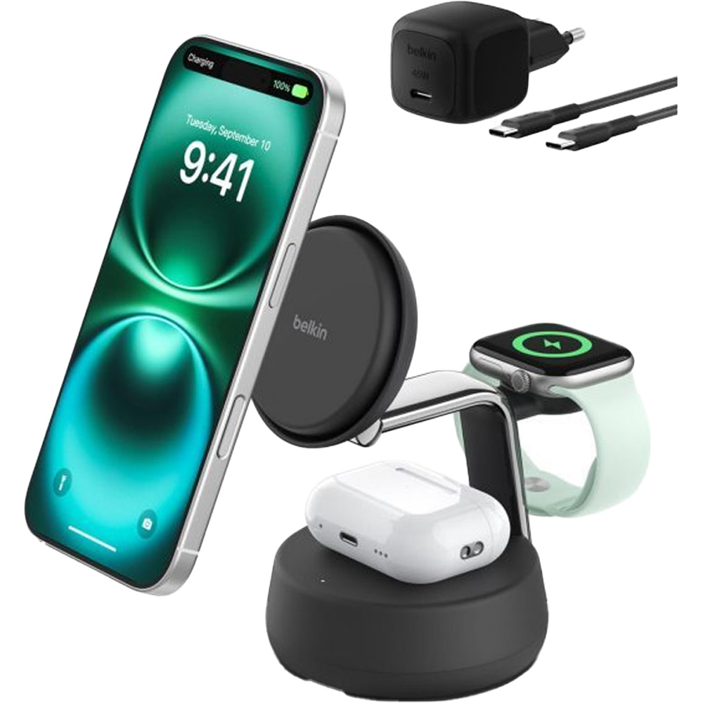 Беспроводное зарядное устройство BELKIN UltraCharge Pro 3в1 Magnetic Charging Dock 25Вт Charcoal Black (WIZ040KQCH) Количество беспроводных зон 3