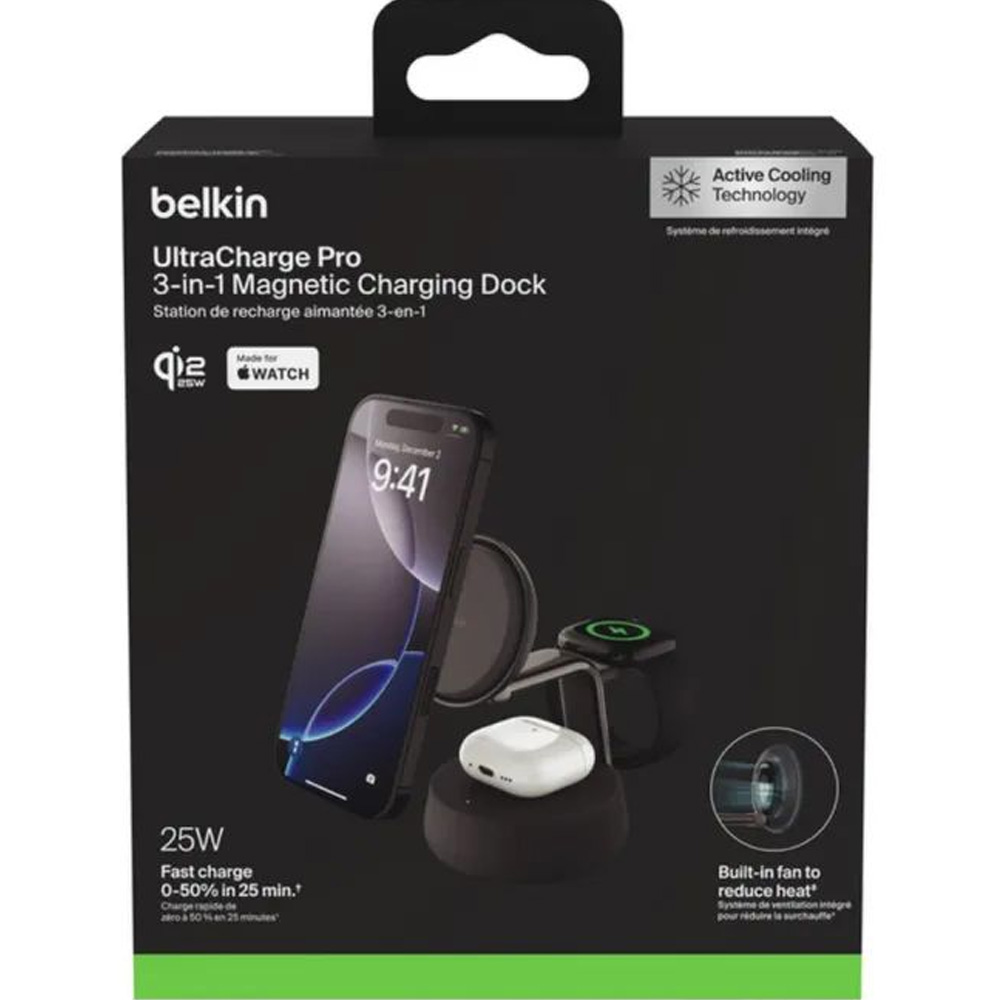 Заказать Беспроводное зарядное устройство BELKIN UltraCharge Pro 3в1 Magnetic Charging Dock 25Вт Charcoal Black (WIZ040KQCH)