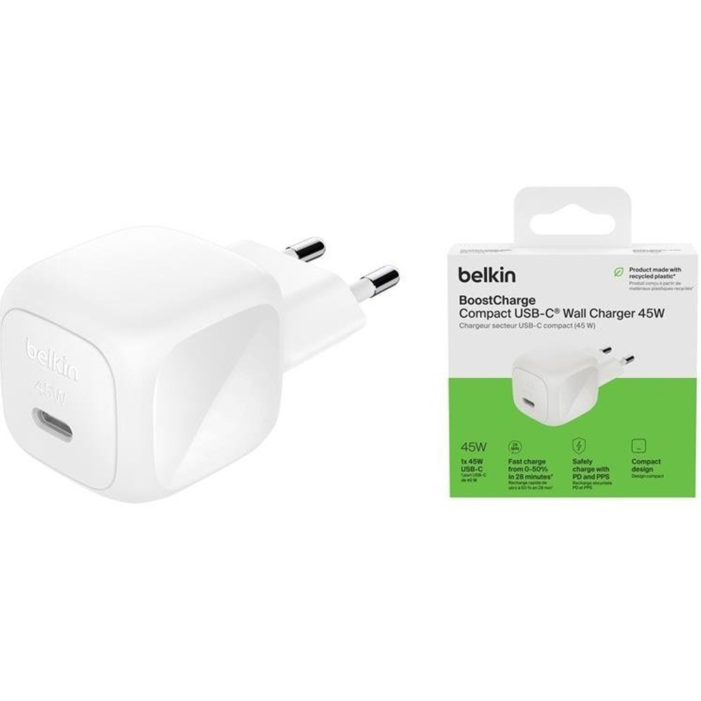 Сетевое зарядное устройство BELKIN USB-С PD PPS 45Вт White (WCA013KQWH) Кабель отсутствует