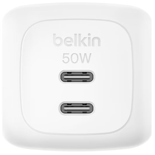 Сетевое зарядное устройство BELKIN 50 Вт 2хUSB-С GAN PD PPS, кабель USB-С > USB-C 1 м White (WCH019KQ1MWH-B6) Мощность 50