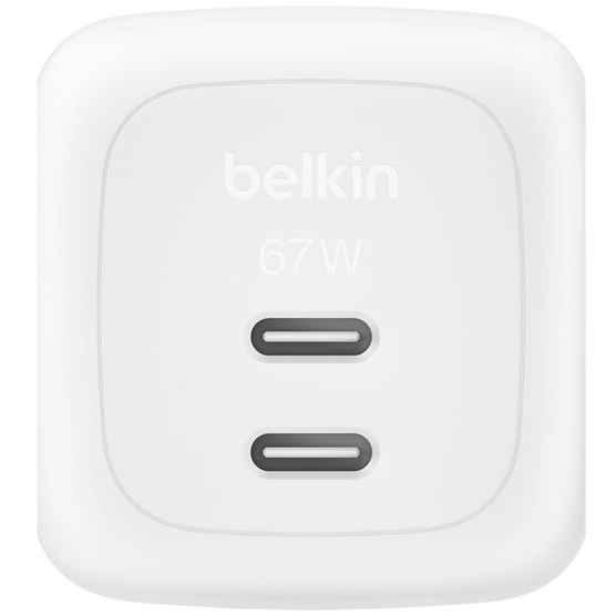 Сетевое зарядное устройство BELKIN 67 Вт 2хUSB-С GAN PD PPS, кабель USB-С > USB-C 2м White (WCH020KQ2MWH-B6) Мощность 67