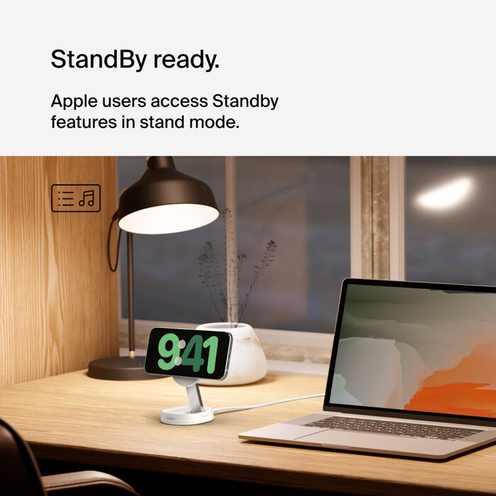 Изображение Беспроводное зарядное устройство BELKIN 15 Вт Magnetic Stand Qi2 White (WIA008VFWH)