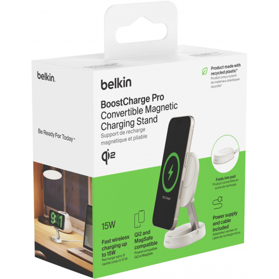 В Украине Беспроводное зарядное устройство BELKIN 15 Вт Magnetic Stand Qi2 White (WIA008VFWH)