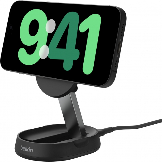 Фото Беспроводное зарядное устройство BELKIN 15 Вт Magnetic Stand Qi2 Black (WIA008VFBK)