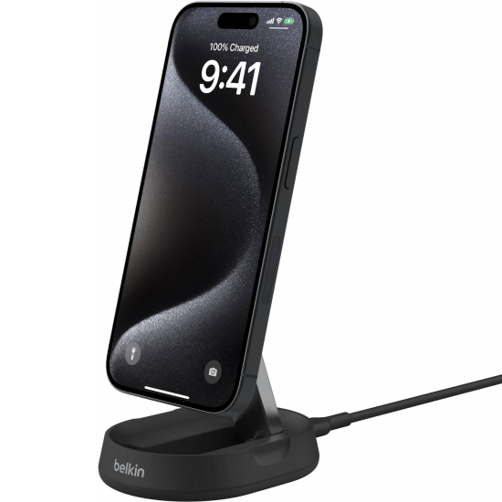 Внешний вид Беспроводное зарядное устройство BELKIN 15 Вт Magnetic Stand Qi2 Black (WIA008VFBK)