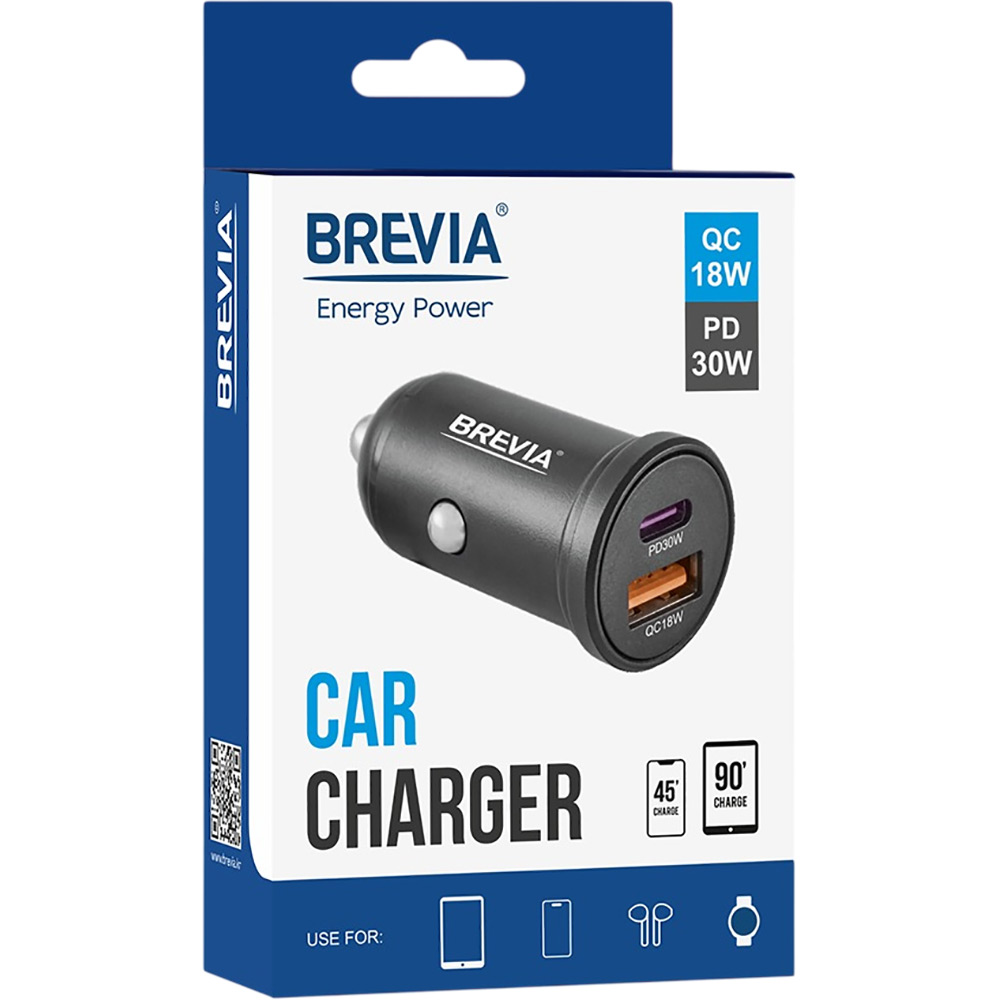 Автомобильное зарядное устройство Brevia ePower DualCharge 48W 1xUSB-C+1xUSB-A Black (46348CAB) Выходной разъем USB Type-C