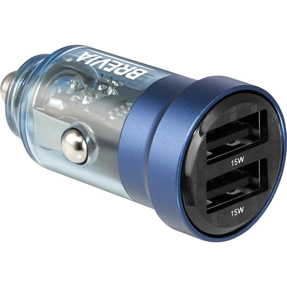 Автомобільний зарядний пристрій Brevia ePower DualDrive 15W 2xUSB-A Transparent Blue (46515DUBL)