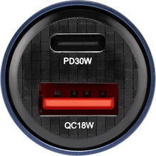 Автомобільний зарядний пристрій Brevia ePower DualCharge 30W 1xUSB-C+1xUSB-A Transparent Blue (46530CABL)