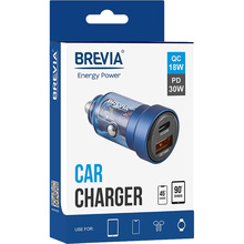 Автомобільний зарядний пристрій Brevia ePower DualCharge 30W 1xUSB-C+1xUSB-A Transparent Blue (46530CABL)