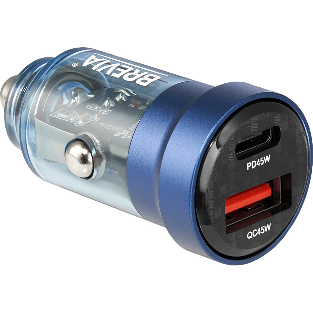 Автомобильное зарядное устройство Brevia ePower DualCharge 45W 1xUSB-C+1xUSB-A Transparent Blue (46545CABL)