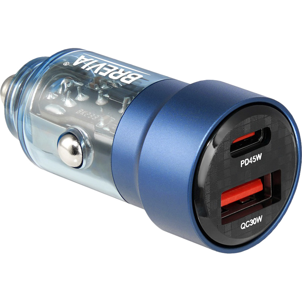 Автомобильное зарядное устройство Brevia ePower DualCharge 75W 1xUSB-C+1xUSB-A Transparent Blue (46575CABL)