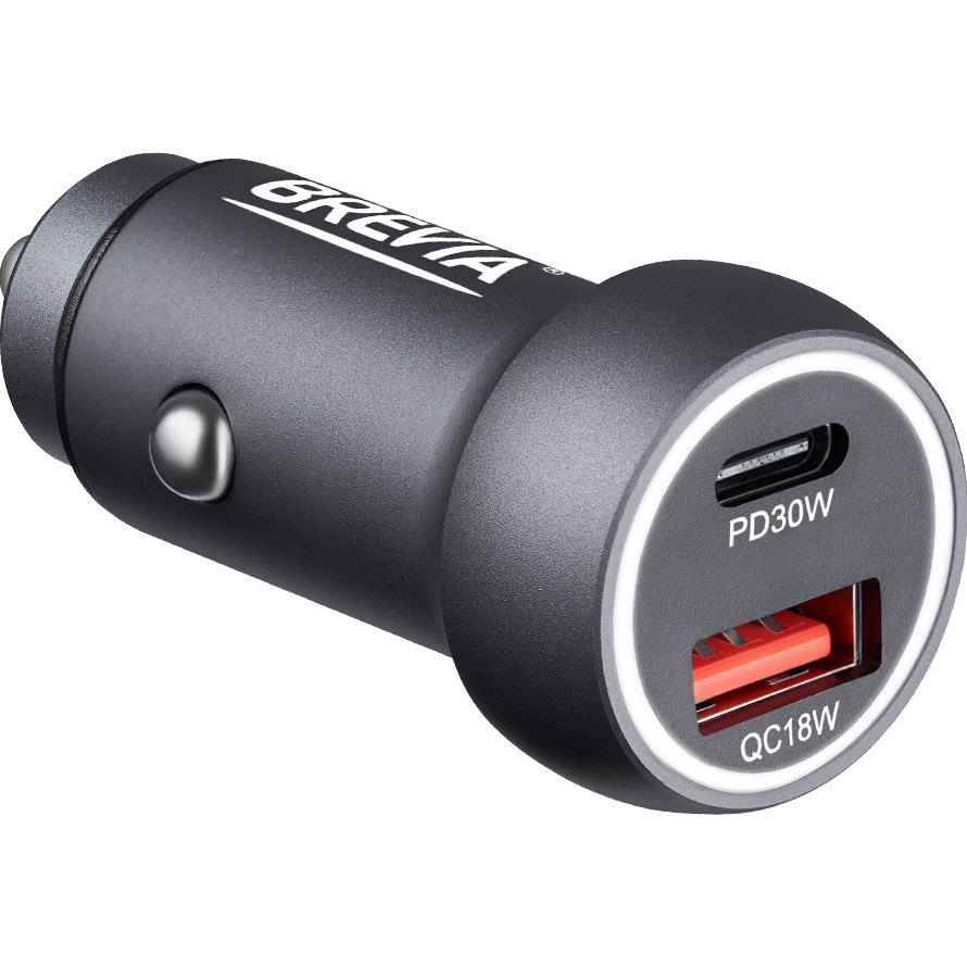 Автомобильное зарядное устройство BREVIA ePower Dual Style Metal LED 48W 1xUSB-C+1xUSB-A Black (46048SCUG)