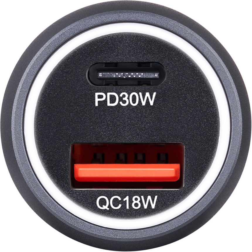 Автомобильное зарядное устройство BREVIA ePower Dual Style Metal LED 48W 1xUSB-C+1xUSB-A Black (46048SCUG) Кабель отсутствует