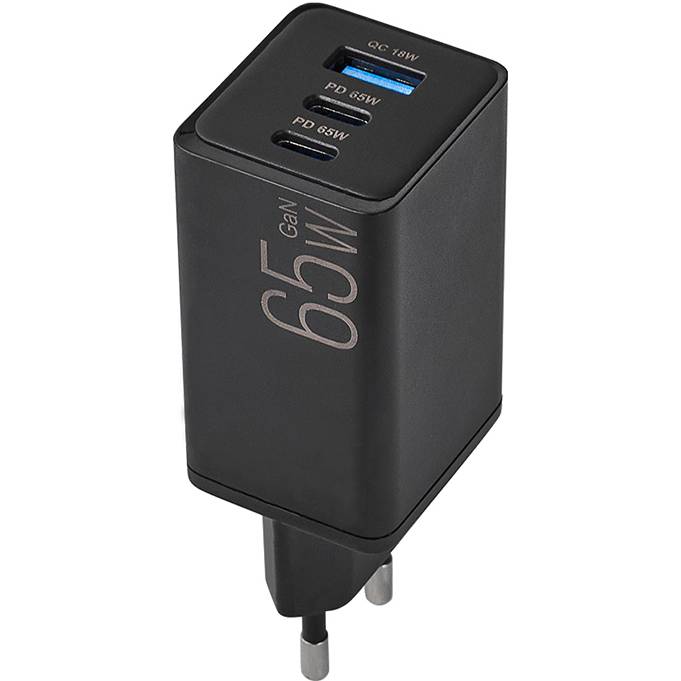 Сетевое зарядное устройство BREVIA ePowerGaN PD65W 2xUSB-C+USB-A Black (44065GDCUB) Тип сетевое зарядное устройство
