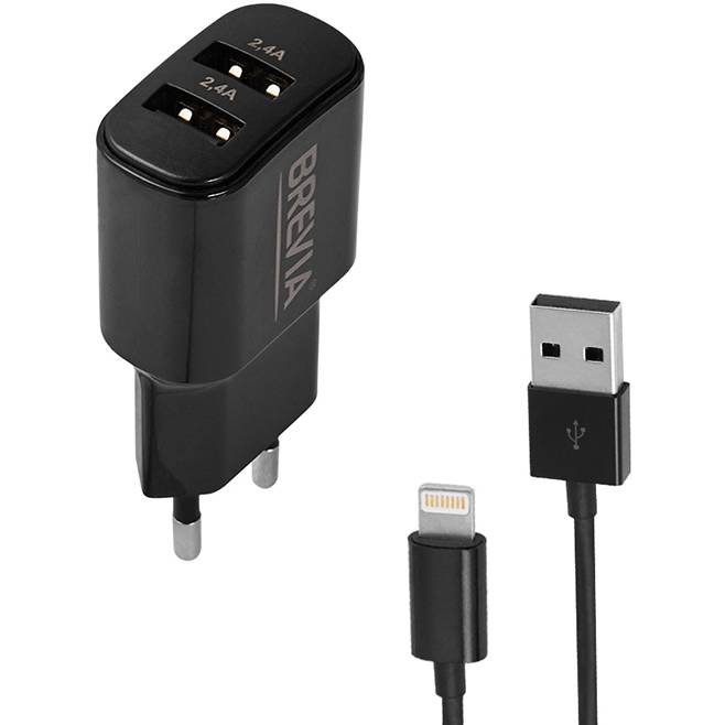 Сетевое зарядное устройство BREVIA ePower 12W 2xUSB-A + Cable USB-A to Lightning 1м Black (45012DULB) Тип сетевое зарядное устройство