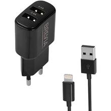 Сетевое зарядное устройство BREVIA ePower 12W 2xUSB-A + Cable USB-A to Lightning 1м Black (45012DULB)
