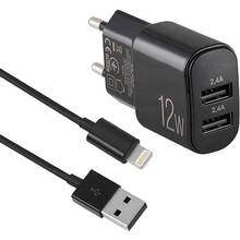 Сетевое зарядное устройство BREVIA ePower 12W 2xUSB-A + Cable USB-A to Lightning 1м Black (45012DULB)