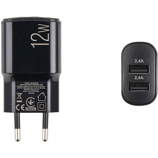 Сетевое зарядное устройство BREVIA ePower 12W 2xUSB-A + Cable USB-A to USB-C 1м Black (45012DUCB) Кабель съемный