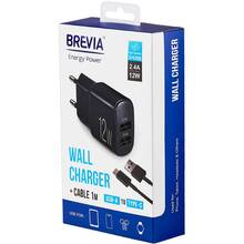 Сетевое зарядное устройство BREVIA ePower 12W 2xUSB-A + Cable USB-A to USB-C 1м Black (45012DUCB)