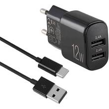 Сетевое зарядное устройство BREVIA ePower 12W 2xUSB-A + Cable USB-A to USB-C 1м Black (45012DUCB)