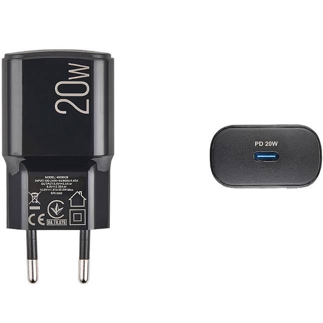 Сетевое зарядное устройство BREVIA ePower PD20W + Cable USB-C to USB-C 1м Black (45020CCB) Кабель съемный