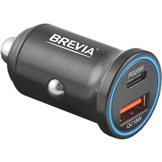 Автомобильное зарядное устройство BREVIA АЗП ePower DualChargeLED 38W 1xUSB-C+1USB-A Black (46038CALB)