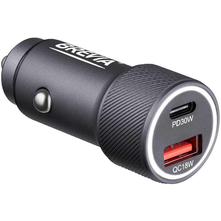 Автомобильное зарядное устройство BREVIA АЗП ePower Dual Grip Metal LED 48W 1xUSB-C+1xUSB-A (46048GCUG)