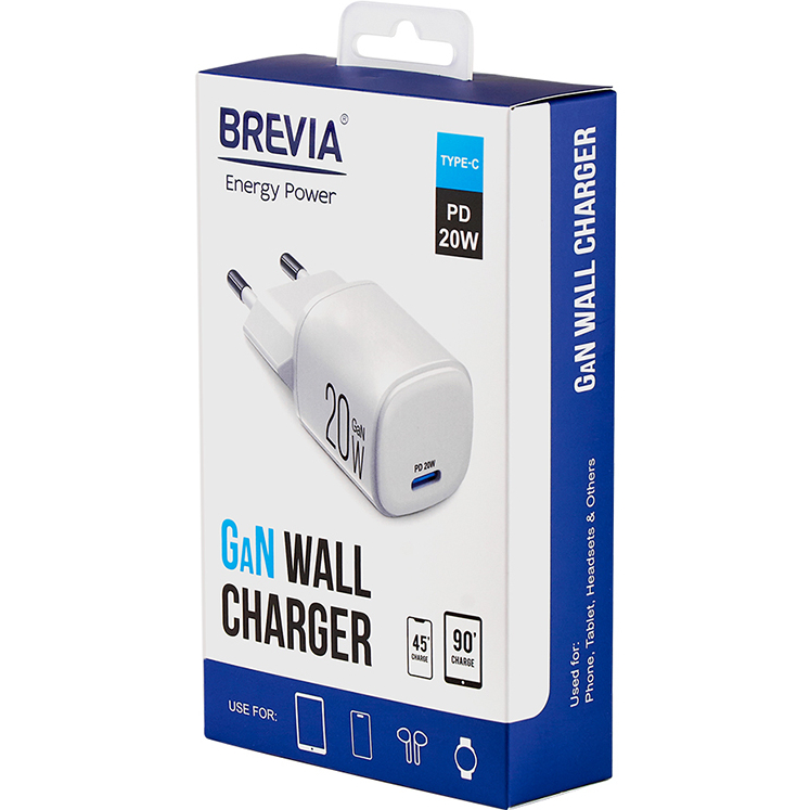 Сетевое зарядное устройство BREVIA ePowerGaN PD20W USB-C (44020GCW) Выходной разъем USB Type-C