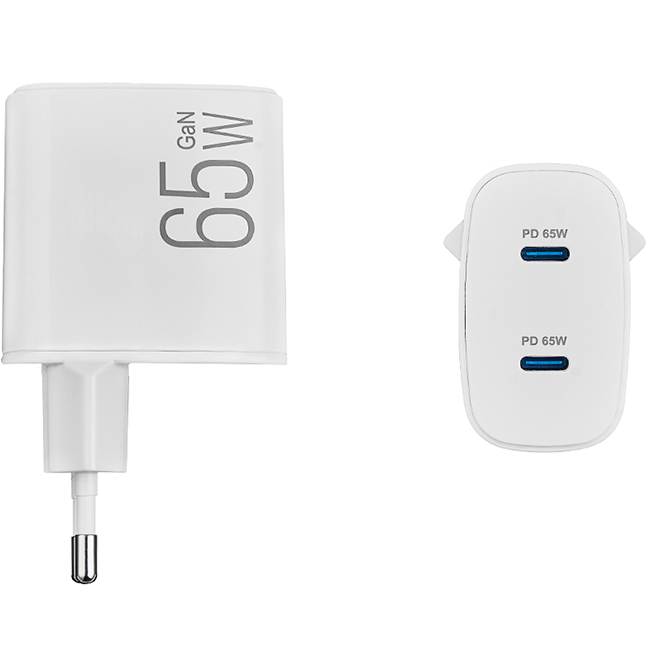 Сетевое зарядное устройство BREVIA ePowerGaN PD65W 2xUSB-C (44065GDCW) Кабель отсутствует