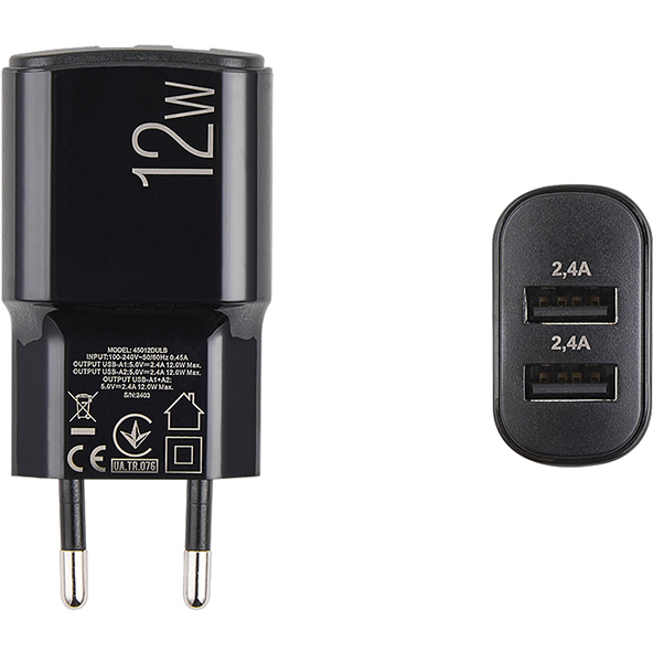 Сетевое зарядное устройство BREVIA ePower 12W 2xUSB-A (45012DUB) Кабель отсутствует