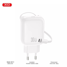 Сетевое зарядное устройство XO QC1730W Gallium Nitride FC с кабелем Retractable USB Type-C (XO-QC17)
