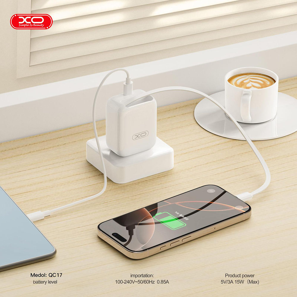 Внешний вид Сетевое зарядное устройство XO QC1730W Gallium Nitride FC с кабелем Retractable USB Type-C (XO-QC17)