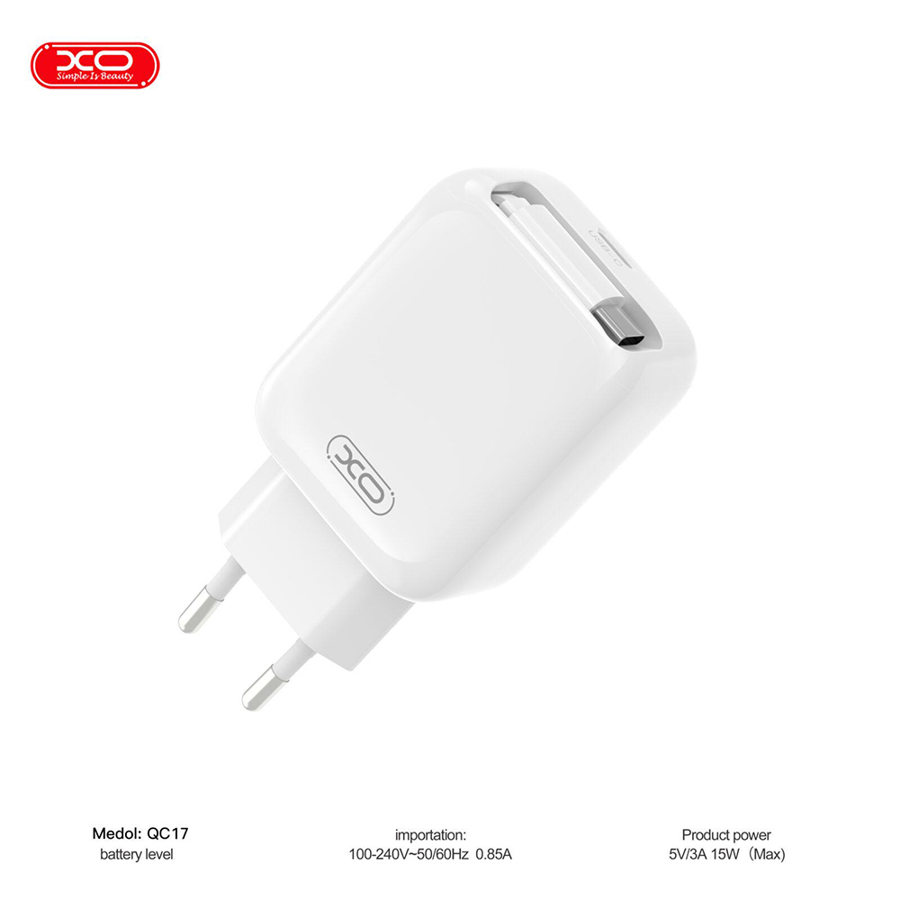 Сетевое зарядное устройство XO QC1730W Gallium Nitride FC с кабелем Retractable USB Type-C (XO-QC17) Мощность 30