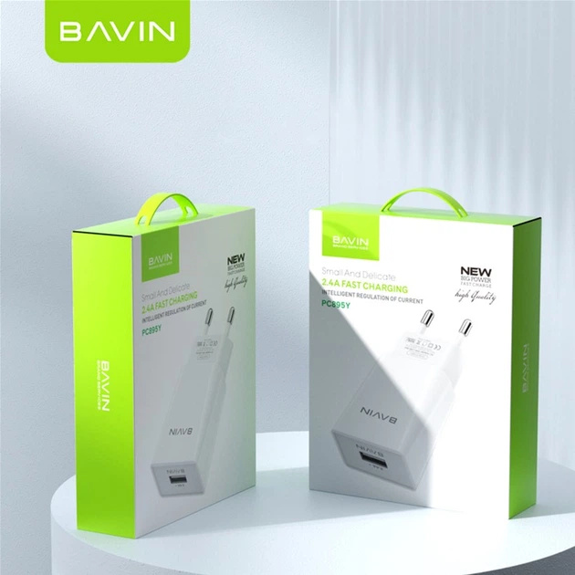 Фото Сетевое зарядное устройство BAVIN PC895Y-C 18W USB-A 2.4A Fast Charging + кабель USB-A/Type-C White (C-PC895Y-C WH)